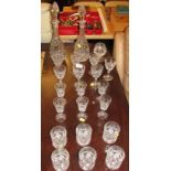 CUT GLASS DRINKING GLASSES - SIX WHISKY, SIX SHERRY, SEVEN WINE, ONE BRANDY, AND TWO STOPPERED