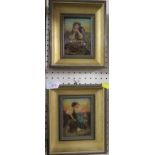 TWO FRAMED PAINTINGS ON GLASS - YOUNG COUPLE AND PONDERING LADY