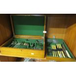 OAK CANTEEN OF SILVER PLATED AND BONE HANDLED CUTLERY