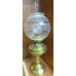 OIL LAMP WITH ETCHED GLASS SHADE