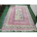 EMBOSSED PINK AND CREAM GROUND CHINESE STYLE RUG DECORATED WITH BIRDS AND FLOWERS (APPROXIMATELY