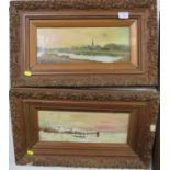 TWO GILT FRAMED ACRYLICS ON CANVAS RIVER SCENES