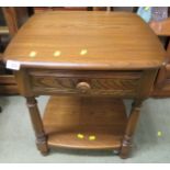ERCOL MID ELM SQUARE TWO TIER SIDE TABLE WITH SINGLE DRAWER, WIDTH 48CM, DEPTH 45CM, HEIGHT 54CM