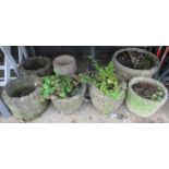 SEVEN STONE GARDEN POTS (SOME WITH CONTENTS)