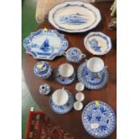 ROYAL DOULTON 'NORFOLK' CHARGER AND DISH (A/F) AND DELFT WALL PLATE, TOGETHER WITH BLUE AND WHITE