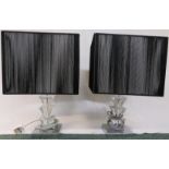 PAIR OF CHROMIUM TABLE LAMPS WITH CLEAR ACRYLIC SHAPED COLUMNS AND BLACK SQUARE SHADES