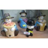 SPILLERS CERAMIC PEPPER POT AND THREE WINDMILL POTTERY FIGURAL CONDIMENTS
