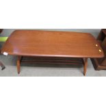 MID ELM ERCOL OBLONG COFFEE TABLE WITH SPINDLE UNDER TIER, WIDTH 105CM, DEPTH 47CM, HEIGHT 37CM