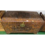 HEAVILY CARVED CAMPHOR WOOD CHEST (WIDTH 101CM, DEPTH 51CM, HEIGHT 57CM)