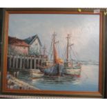 OIL ON CANVAS OF FISHING BOATS SIGNED Y HOWARD LOWER LEFT