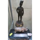 PRESENTATION FIGURE OF RHINO ON BLACK STONE BASE INSCRIBED ARMOURED DIVISION TRANSPORT 1988 AND