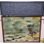 FRAMED OIL ON BOARD OF STORMY BEACH WITH HORSE SIGNED LOUIS VANE AND FRAMED STAR SIGNS PICTURE