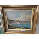 FRAMED ACRYLIC ON BOARD OF COASTAL CLIFFS SIGNED GEORGE HORNE