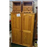 COMPOSITE PINE TWO DOOR WARDROBE MATCHED WITH PAIR OF SINGLE DRAWER BEDSIDE CABINETS