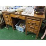 VINTAGE OAK OFFICE DESK WITH SEVEN DRAWERS AND PULL OUT SLIDES (A/F)