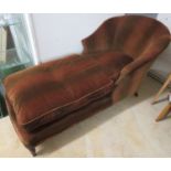 EDWARDIAN DAY BED WITH STRIPED RED BROWN UPHOLSTERY AND CUSHION