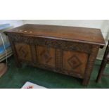 WOODEN BLANKET BOX WITH CARVED FRONT PANEL