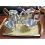 PICQUOT WARE STAINLESS TEA SET INCLUDING SERVING TRAY