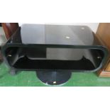 MODERN DESIGN BLACK PLASTIC TV STAND ON CHROMIUM BASE (HOOP TABLE)