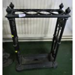 VICTORIAN STYLE BLACK PAINTED CAST IRON UMBRELLA AND STICK STAND WITH REMOVABLE DRIP TRAY