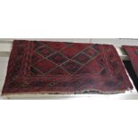 RED GROUND PATTERNED HAND KNOTTED FLOOR RUG (118CM X 108CM)