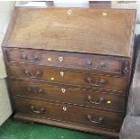 EARLY VICTORIAN MAHOGANY BUREAU, FALL FRONT COMPARTMENT WITH PIGEON HOLES AND DRAWERS, BASE WITH