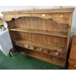 PINE DRESSER TOP WITH TWO PLATE RACKS AND FOUR DRAWERS WITH CERAMIC HANDLES