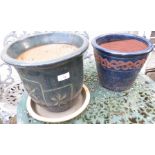 TWO GLAZED CERAMIC GARDEN POTS