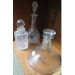 SHIP'S DECANTER AND TWO OTHER GLASS DECANTERS