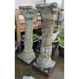PAIR OF COMPOSITE STONE CLASSICAL STYLE GARDEN COLUMNS (A/F)