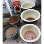 SELECTION OF GLAZED CERAMIC AND OTHER GARDEN POTS, ETC