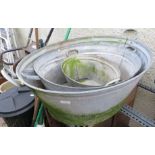 THREE GRADUATED GALVANIZED METAL WASH TUBS