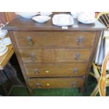 EDWARDIAN OAK CHEST OF FOUR DRAWERS WITH PIERCED IRON PENDANT HANDLES