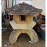 COMPOSITE STONE FOUR PART GARDEN PAGODA STYLE FEATURE