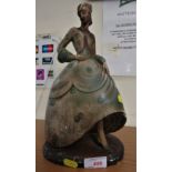 ART DECO STYLE PLASTER FIGURE OF LADY IN CRINOLINE SKIRT (A/F)