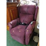 ELECTRIC LIFT AND RISE RECLINING ARMCHAIR IN PURPLE UPHOLSTERY WITH HEAT AND MASSAGE OPTIONS, AND