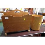 VINTAGE LIGHT WOOD MAGAZINE RACK AND BENTWOOD WASTE PAPER BIN