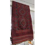 RED GROUND HAND KNOTTED FLOOR RUNNER WITH FIVE MEDALLIONS (241CM X 61CM)