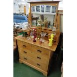 LIGHT OAK ARTS AND CRAFTS STYLE DRESSING CHEST WITH SWING MIRROR AND METAL HANDLES