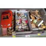 PLASTIC BOX WITH CONTENTS OF ASSORTED SYLVANIAN FAMILY TOYS INCLUDING CHARACTERS, CAR AND FURNITURE