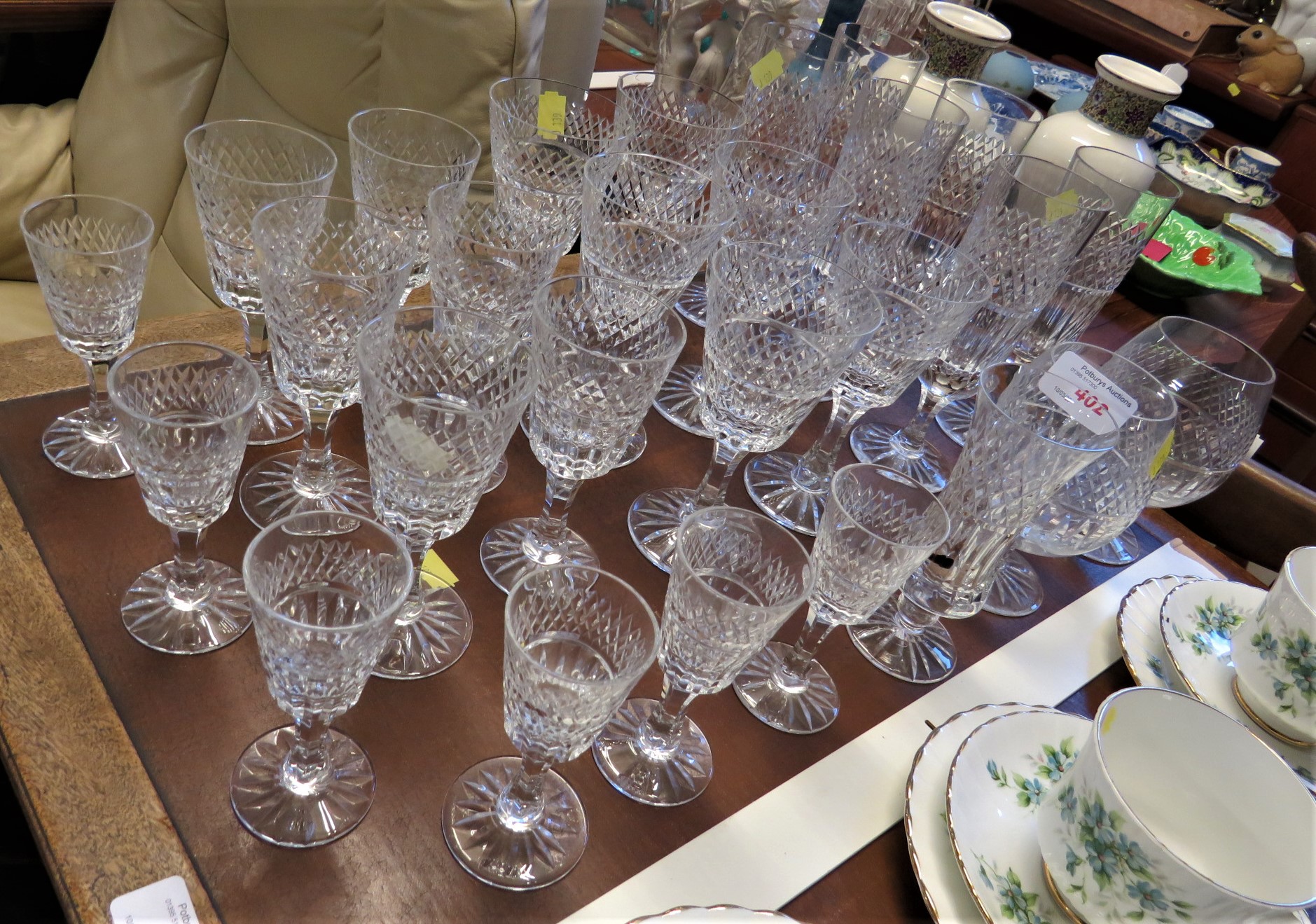 CUT CRYSTAL DRINKING GLASSES INCLUDING WINE AND BRANDY