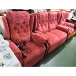 THREE PIECE SUITE COMPRISING TWO SEATER SOFA, ELECTRIC LIFT AND RISE RECLINING ARMCHAIR AND ONE