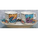 DOROTHY HAFNER ROSENTHAL STUDIO LINE DREAM TEAM NR1 'FLASH' SET OF TWO COFFEE CUPS ON SAUCER