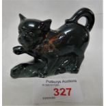 SMALL GREEN GLAZED AUSTRIAN POTTERY CAT