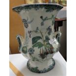 VICTORIAN CHINA FLORALLY DECORATED URN (NO LID)