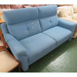 CONTEMPORARY THREE SEATER SOFA IN LIGHT BLUE UPHOLSTERY