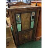 SMALL 19TH CENTURY GALLERIED TOP CUPBOARD WITH INLAY AND MIRRORED DOOR