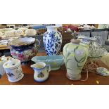 DECORATIVE CERAMICS INCLUDING TABLE LAMP, PAISLEY WASH JUG AND BOWL, ETC