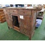 LARGE ORIENTAL WOODEN CUPBOARD WITH THREE DRAWERS OVER CENTRAL RECESS AND TWO CUPBOARD DOORS,