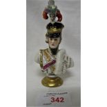 CONTINENTAL PORCELAIN BUST OF OFFICER IN PLUMED HAT TITLED JUNOT, MARK OF RUDOLPH KAMMER TO THE